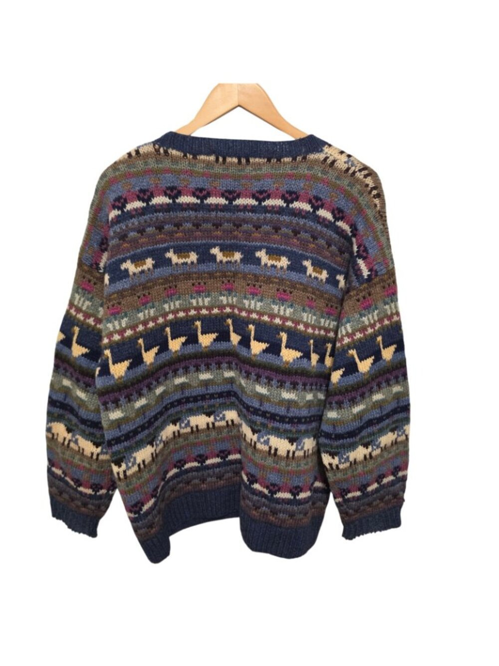 L.L. Bean Multicolor Fair Isle Wool Button Cardigan - Navy, Cream, Green - Picture 2 of 8